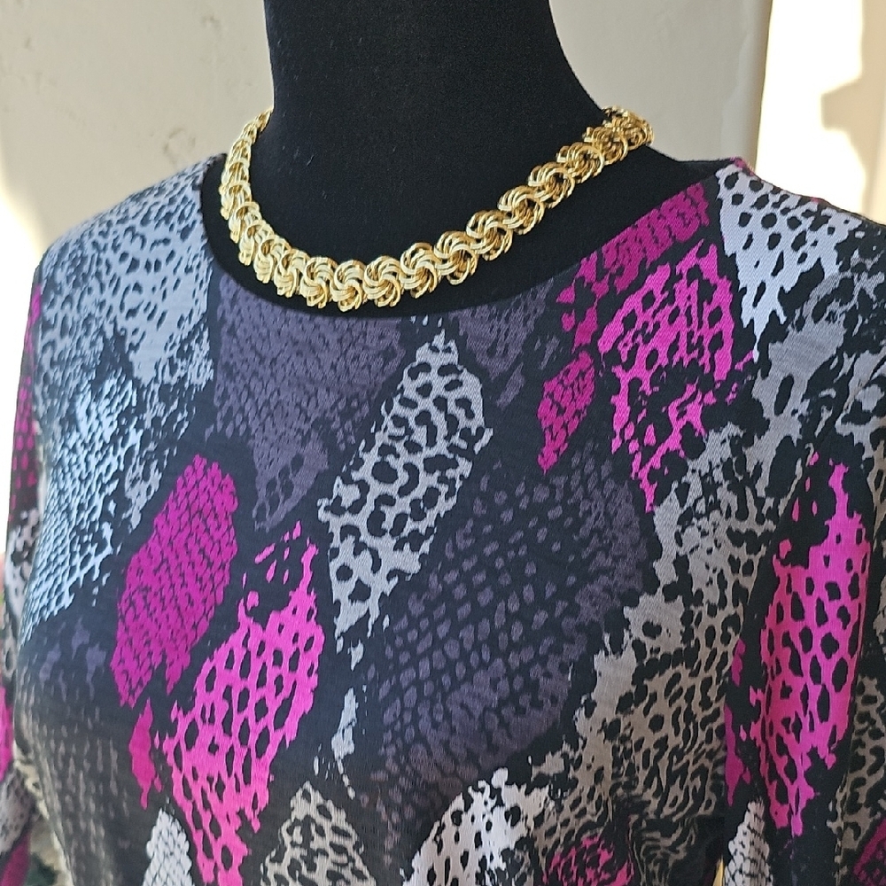 Nine West Black and Pink Sheath Dress Long Sleeve Crew Neck size 2 - Picture 5 of 15